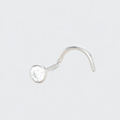 Curved Nose Stud with CZ in Silver - Titanium