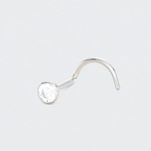 Curved Nose Stud with CZ in Silver - Titanium
