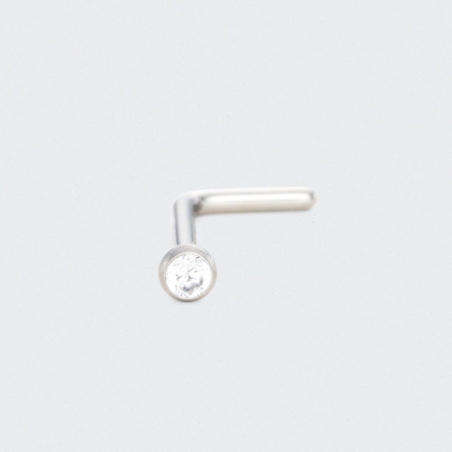L-Shape Nose Stud with CZ in Silver - Titanium