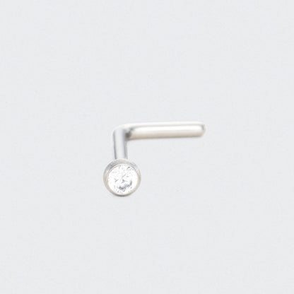 L-Shape Nose Stud with CZ in Silver - Titanium