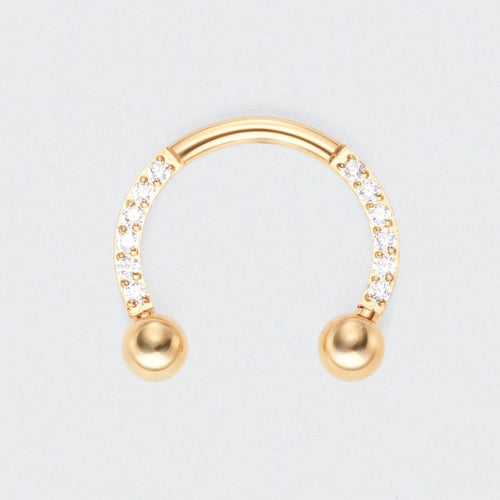 Circular Barbell with Balls CZ Front Facing Horseshoe in Gold - Titanium