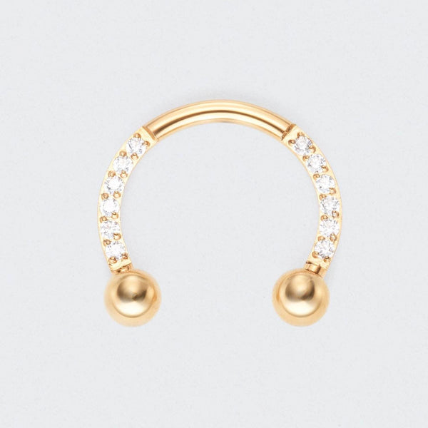 Circular Barbell with Balls CZ Front Facing Horseshoe in Gold - Titanium