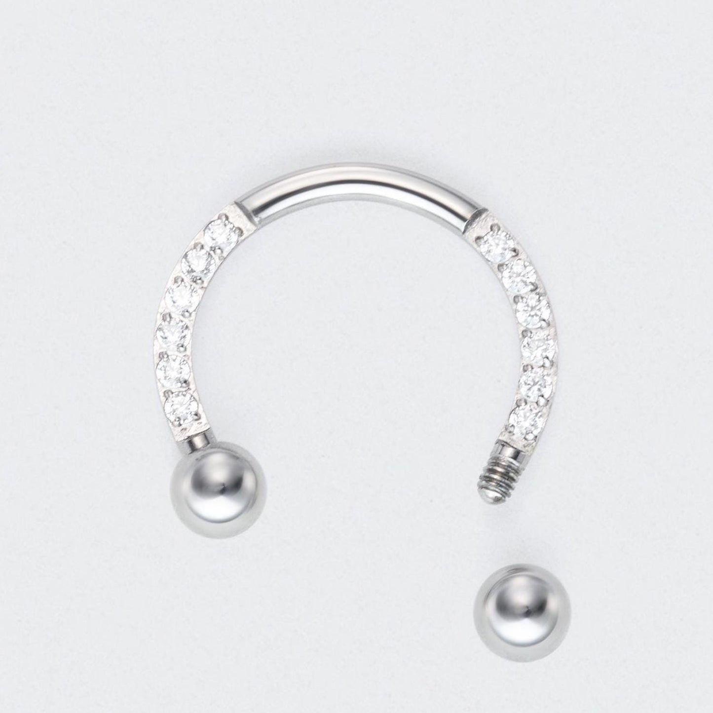 Circular Barbell with Balls CZ Front Facing Horseshoe in Silver - Titanium