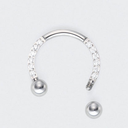 Circular Barbell with Balls CZ Front Facing Horseshoe in Silver - Titanium