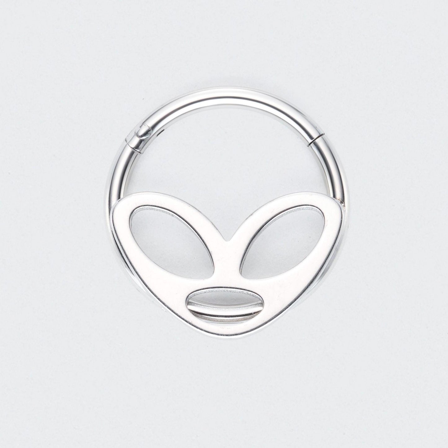 Alien Mask Hinged Segment Hoop Ring in Silver - Titanium