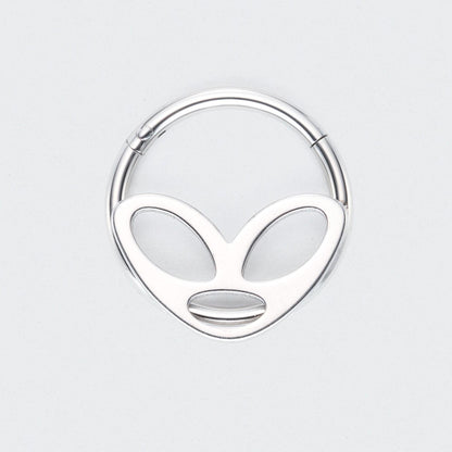 Alien Mask Hinged Segment Hoop Ring in Silver - Titanium