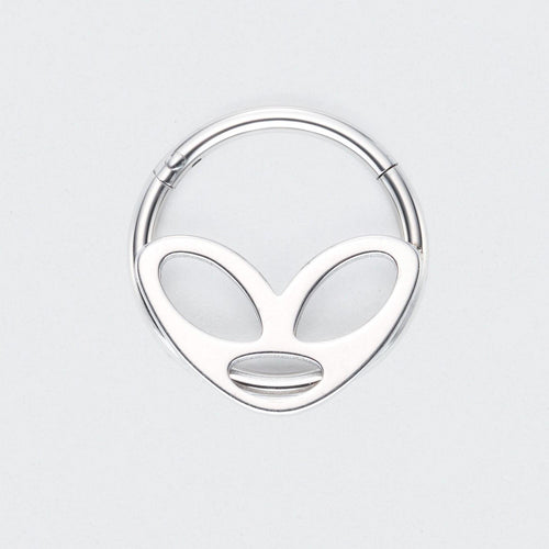 Alien Mask Hinged Segment Hoop Ring in Silver - Titanium