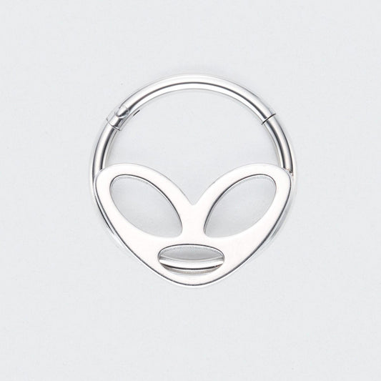 Alien Mask Hinged Segment Hoop Ring in Silver - Titanium