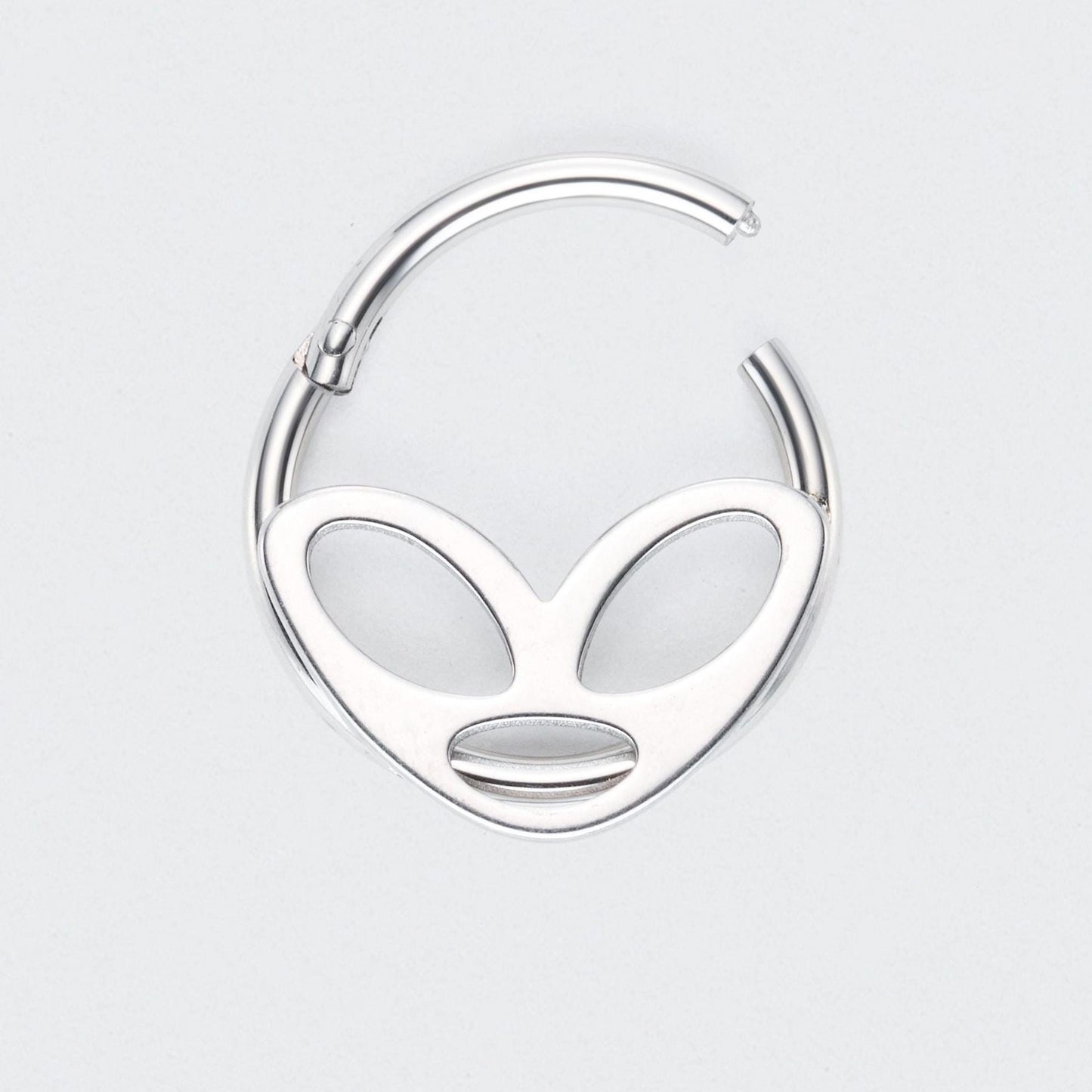 Alien Mask Hinged Segment Hoop Ring in Silver - Titanium