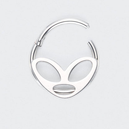 Alien Mask Hinged Segment Hoop Ring in Silver - Titanium