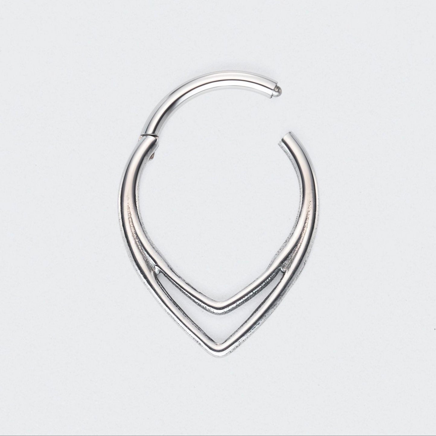 V Shape Segment Hoop Ring in Silver - Titanium