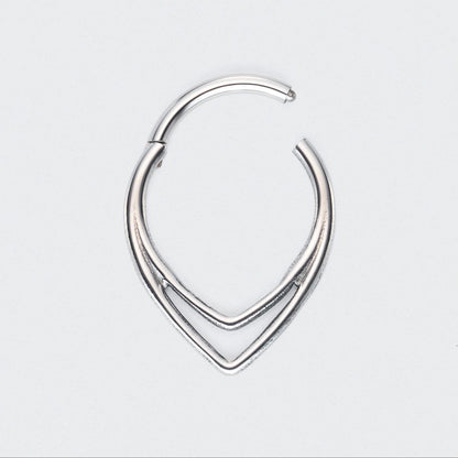 V Shape Segment Hoop Ring in Silver - Titanium