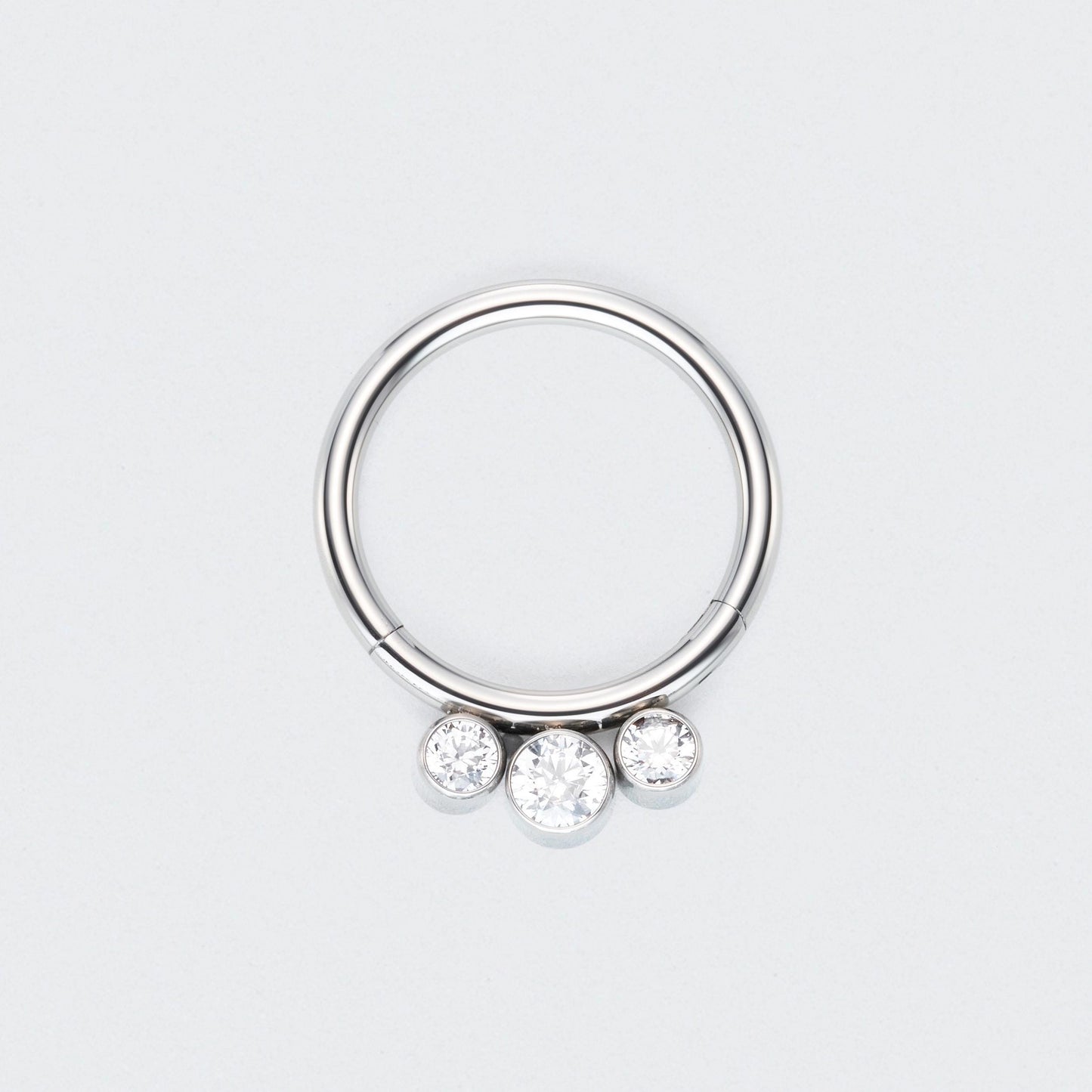 3 CZ Jewels Hinged Segment Hoop Ring in Silver - Titanium