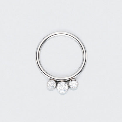 3 CZ Jewels Hinged Segment Hoop Ring in Silver - Titanium