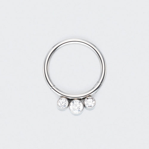 3 CZ Jewels Hinged Segment Hoop Ring in Silver - Titanium