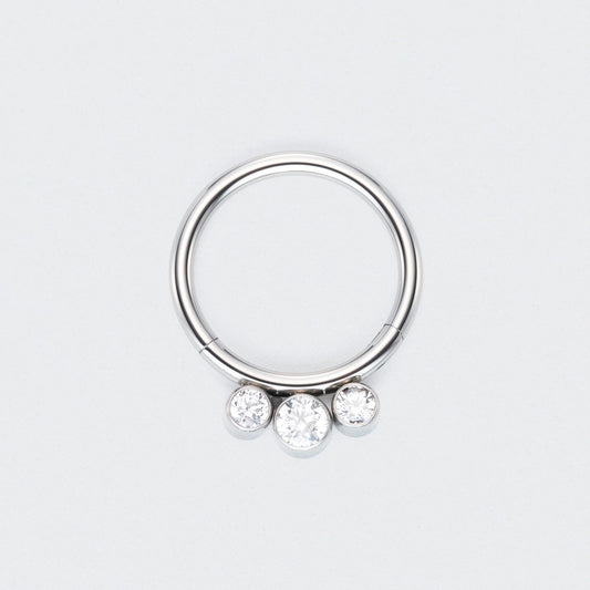 3 CZ Jewels Hinged Segment Hoop Ring in Silver - Titanium