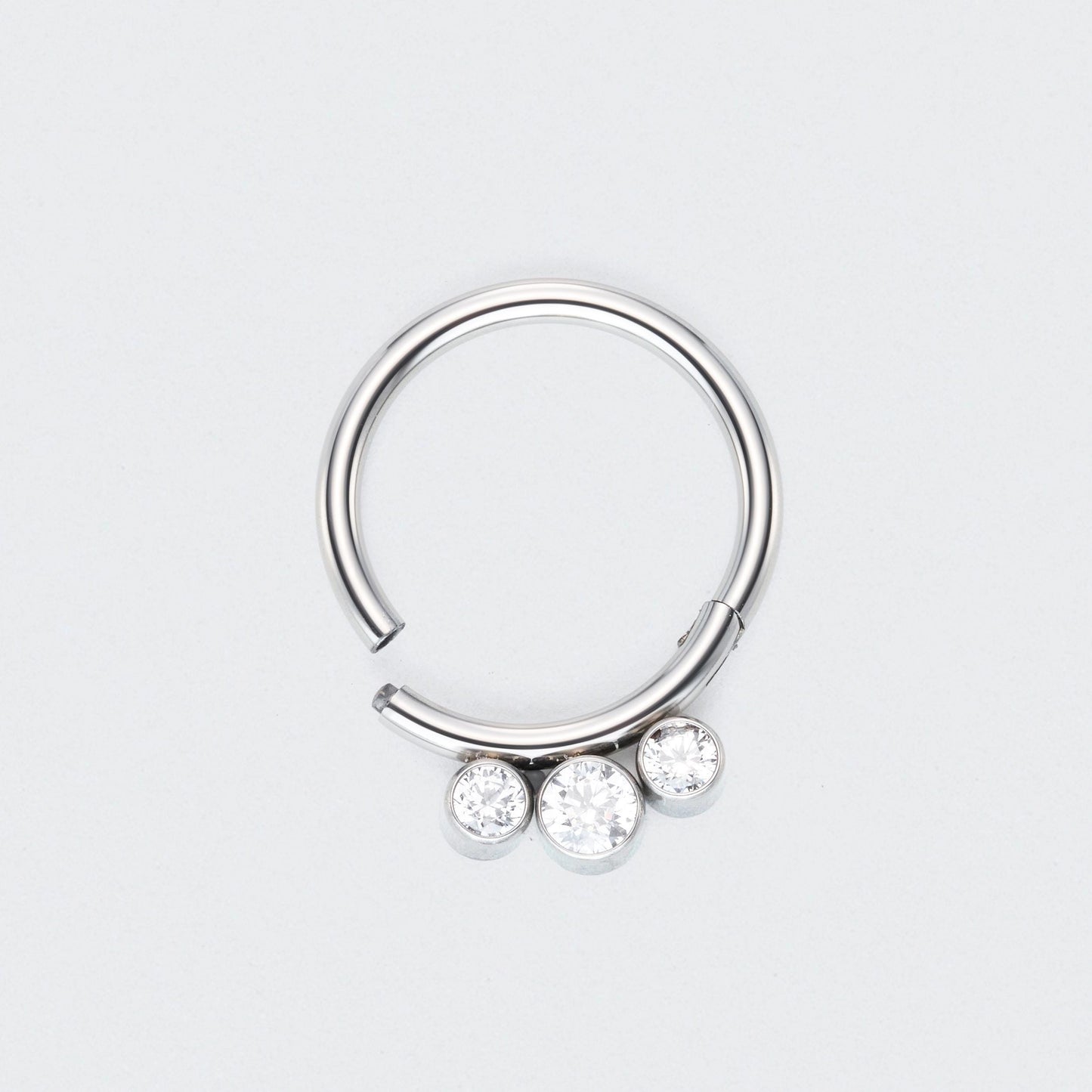 3 CZ Jewels Hinged Segment Hoop Ring in Silver - Titanium