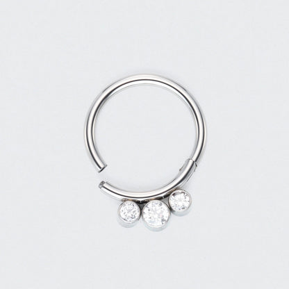 3 CZ Jewels Hinged Segment Hoop Ring in Silver - Titanium