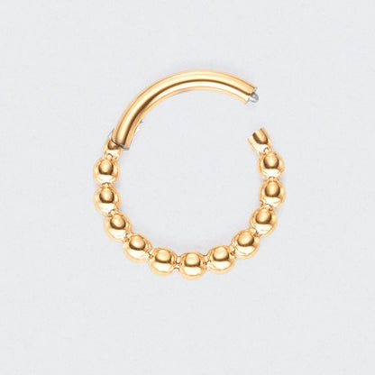 Cluster of Beads Hinged Segment Hoop Ring in Gold - Titanium