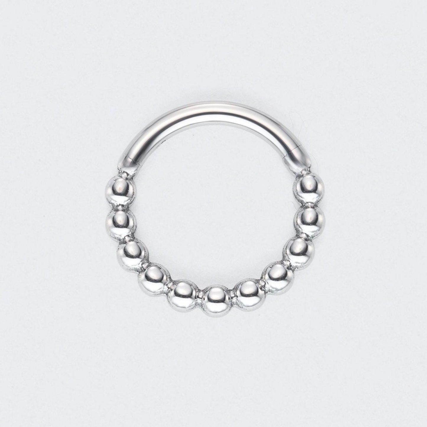 Cluster of Beads Hinged Segment Hoop Ring in Silver - Titanium