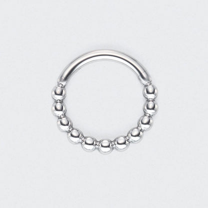 Cluster of Beads Hinged Segment Hoop Ring in Silver - Titanium