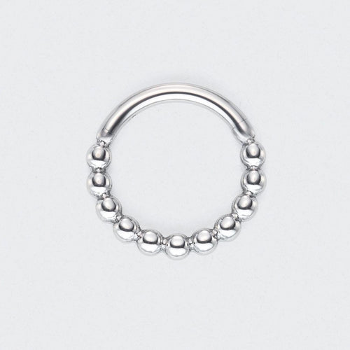 Cluster of Beads Hinged Segment Hoop Ring in Silver - Titanium