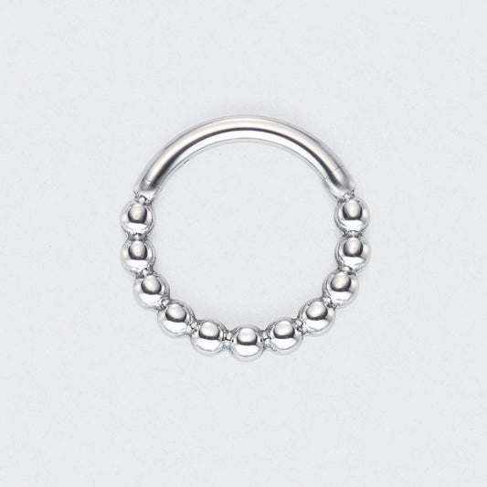 Cluster of Beads Hinged Segment Hoop Ring in Silver - Titanium