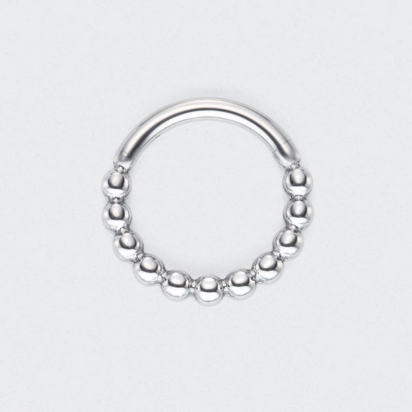 Cluster of Beads Hinged Segment Hoop Ring in Silver - Titanium