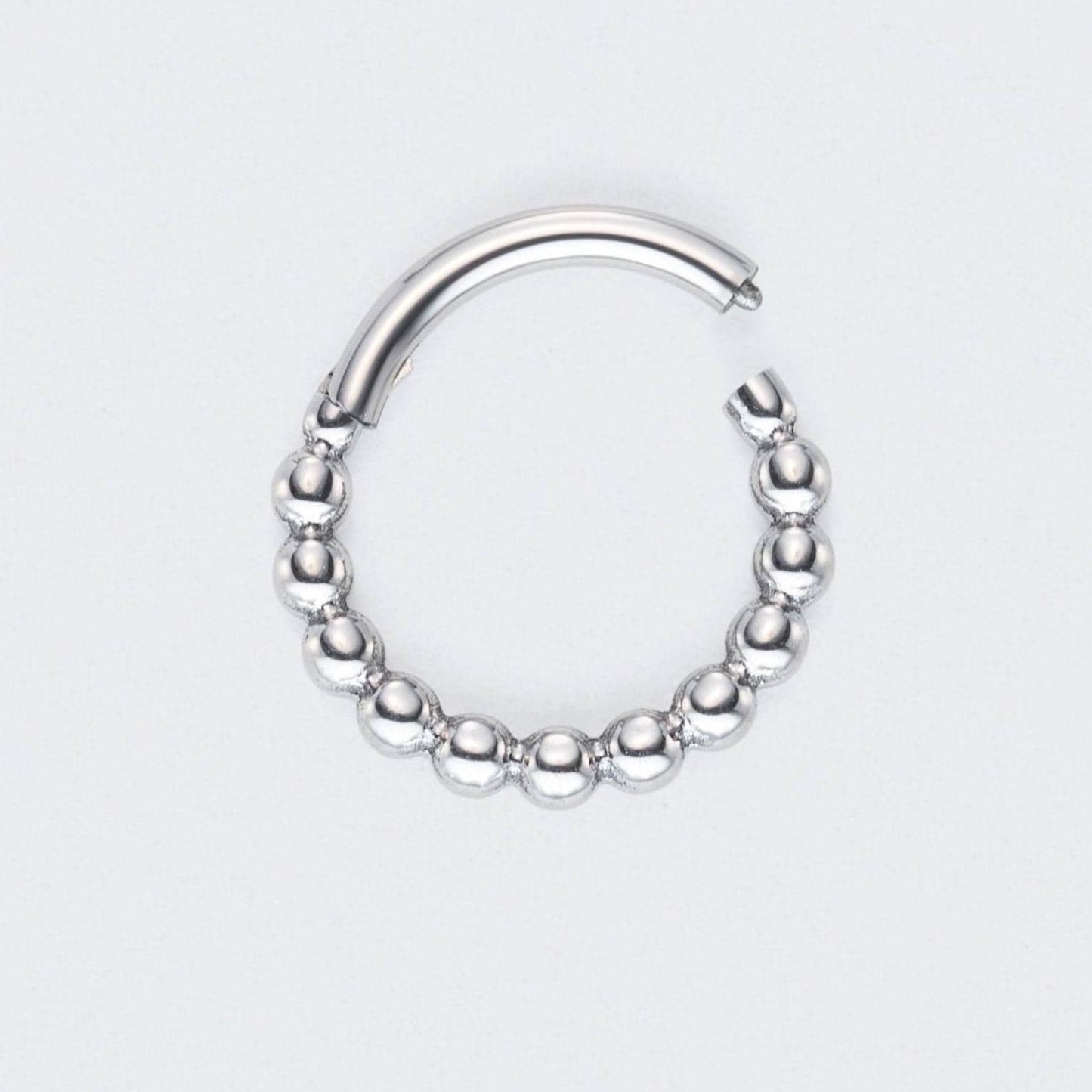 Cluster of Beads Hinged Segment Hoop Ring in Silver - Titanium