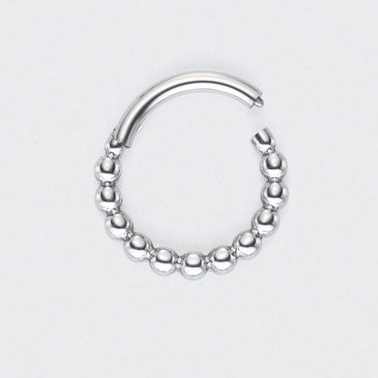 Cluster of Beads Hinged Segment Hoop Ring in Silver - Titanium