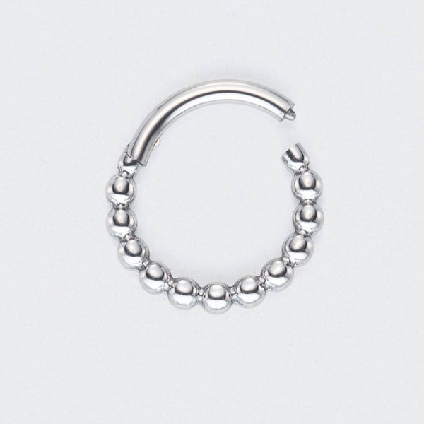 Cluster of Beads Hinged Segment Hoop Ring in Silver - Titanium