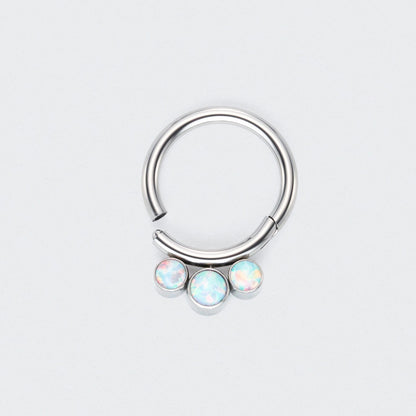 3 White Opal Jewels Hinged Segment Hoop Ring in Silver - Titanium