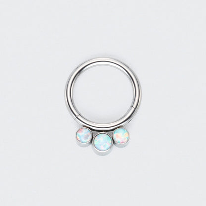 3 White Opal Jewels Hinged Segment Hoop Ring in Silver - Titanium