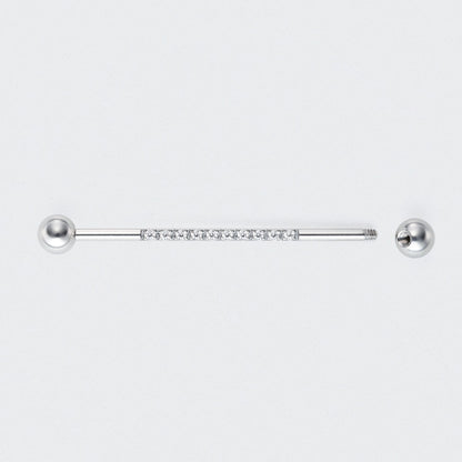 CZ Paved Pole Industrial Barbell in Silver - Titanium