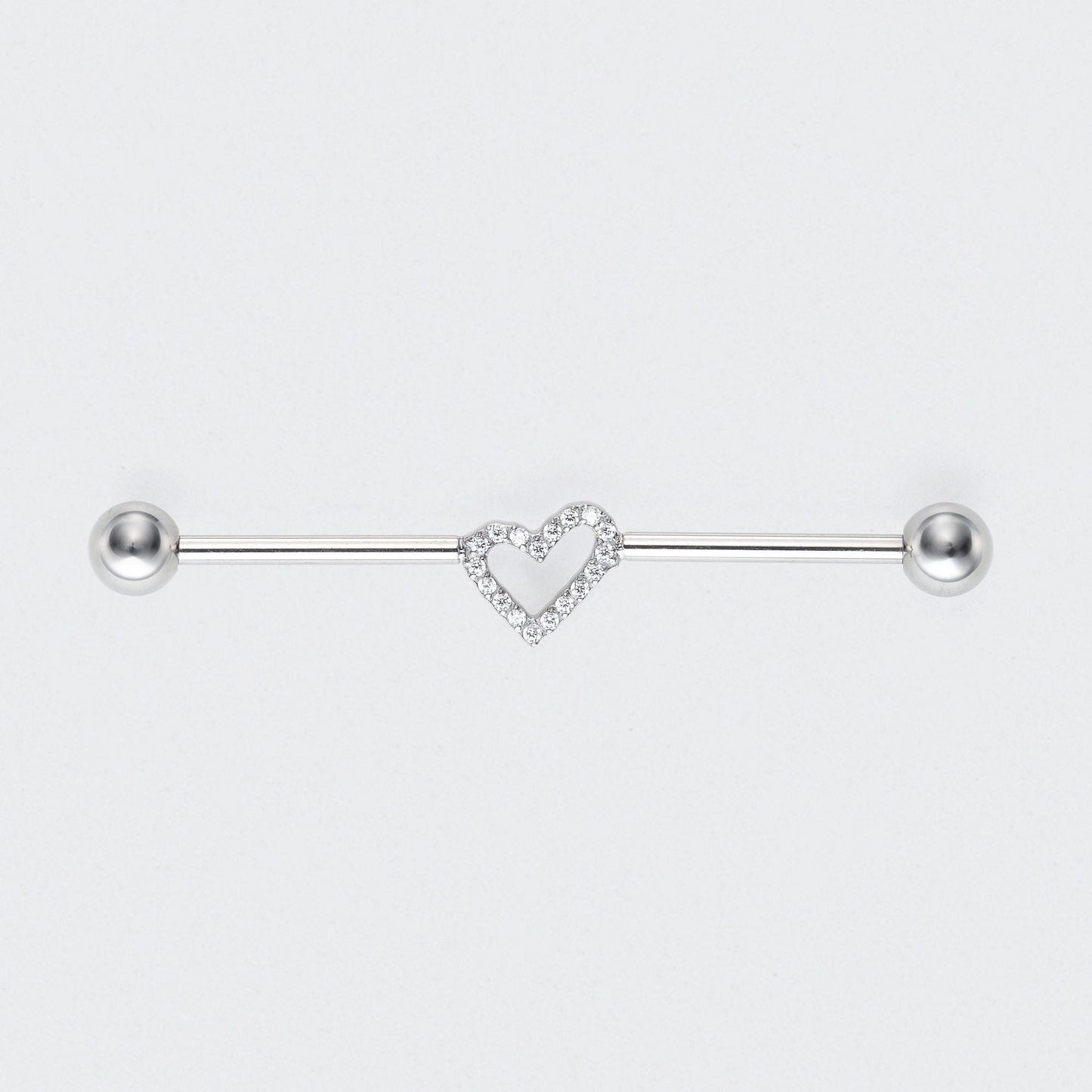 Heart CZ Paved Industrial Barbell in Silver - Titanium