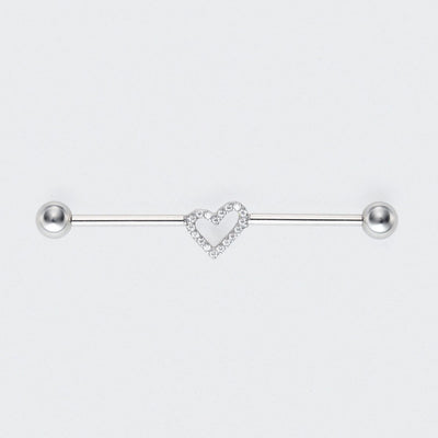Heart CZ Paved Industrial Barbell in Silver - Titanium