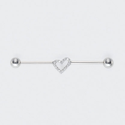 Heart CZ Paved Industrial Barbell in Silver - Titanium