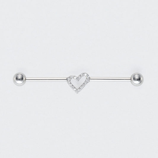 Heart CZ Paved Industrial Barbell in Silver - Titanium