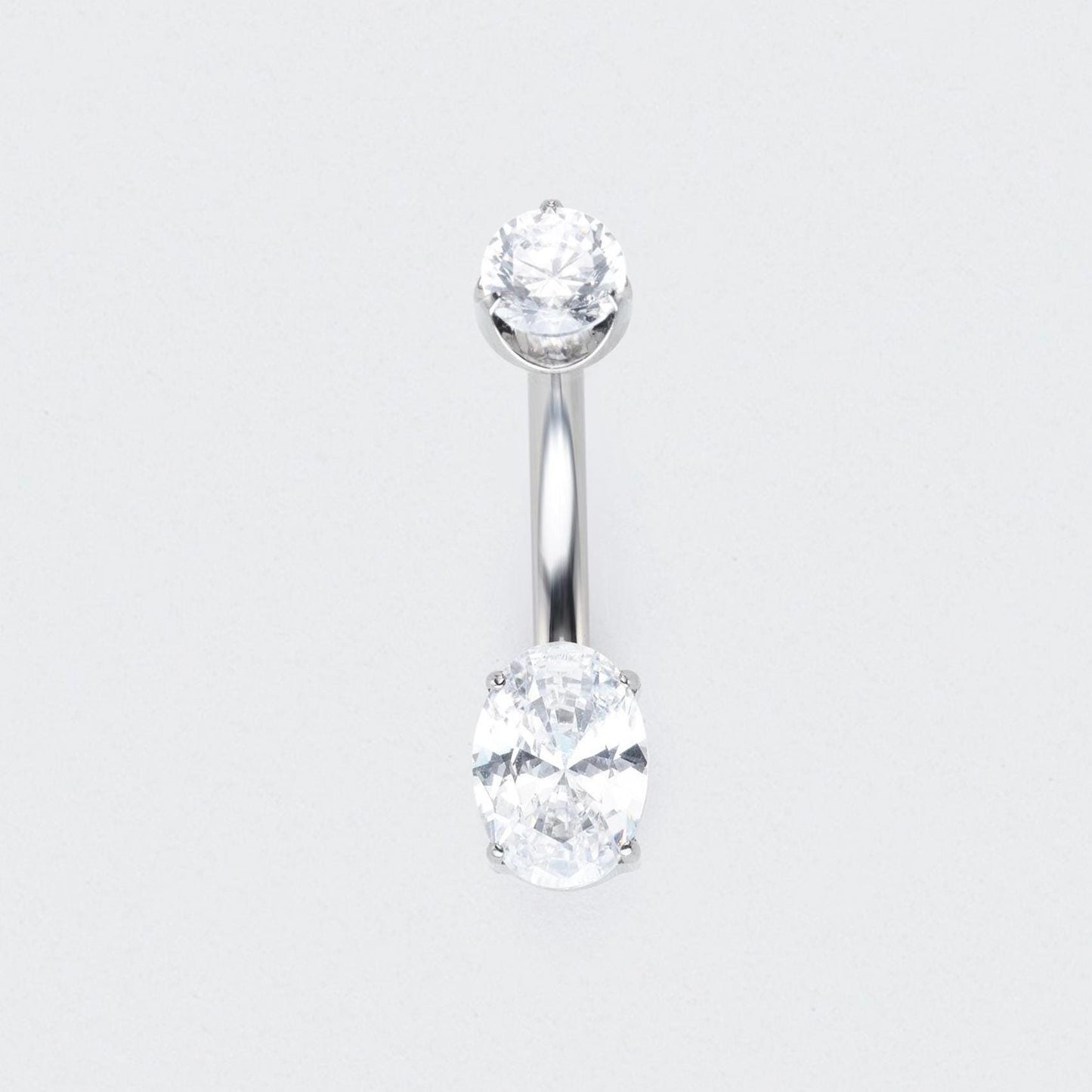 Oval Cut Prong Set CZ Belly Bar in Silver - Titanium