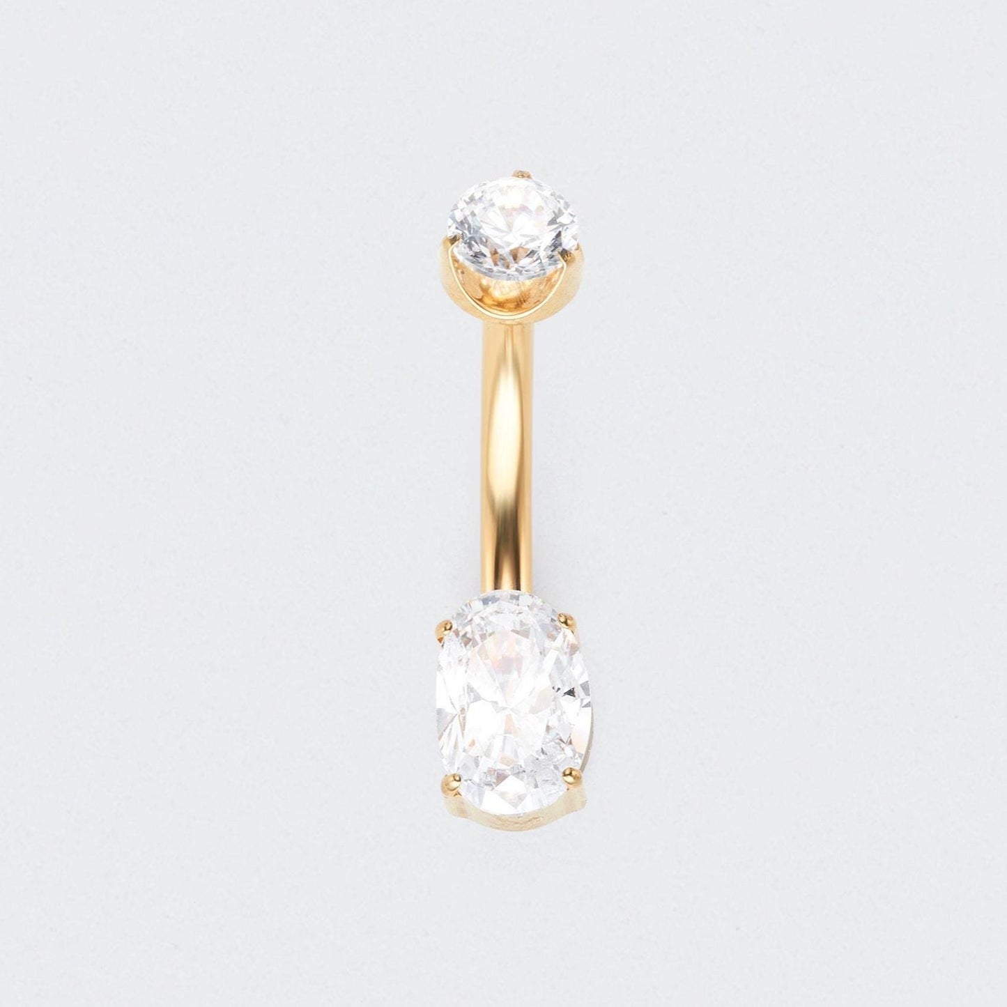 Oval Cut Prong Set CZ Belly Bar in Gold - Titanium