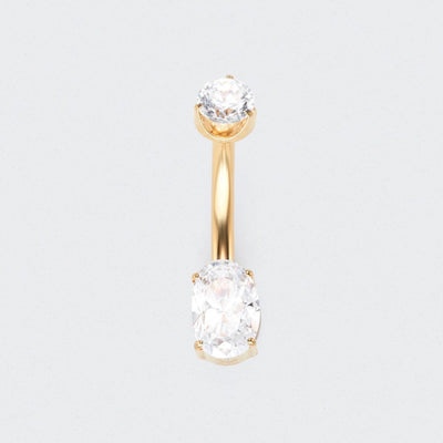 Oval Cut Prong Set CZ Belly Bar in Gold - Titanium