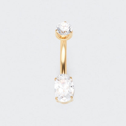 Oval Cut Prong Set CZ Belly Bar in Gold - Titanium