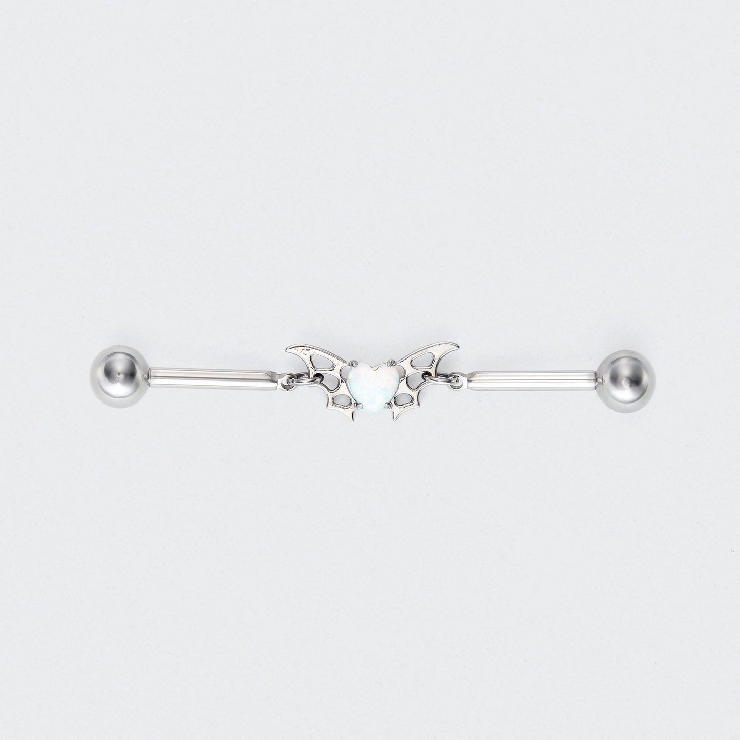 White Opal Centre Butterfly Chain Industrial Barbell in Silver - Titanium