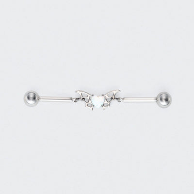 White Opal Centre Butterfly Chain Industrial Barbell in Silver - Titanium