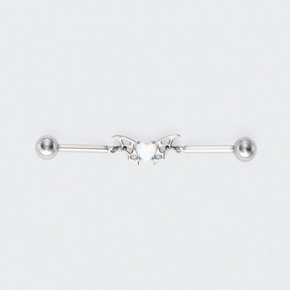 White Opal Centre Butterfly Chain Industrial Barbell in Silver - Titanium