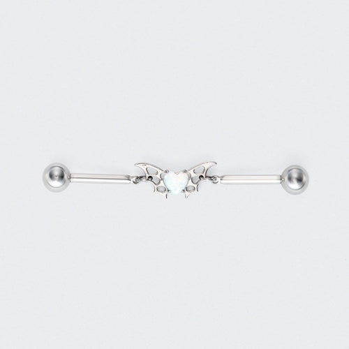 White Opal Centre Butterfly Chain Industrial Barbell in Silver - Titanium
