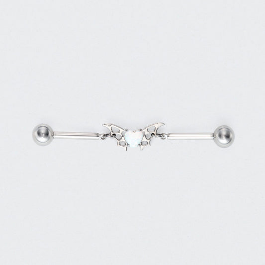 White Opal Centre Butterfly Chain Industrial Barbell in Silver - Titanium