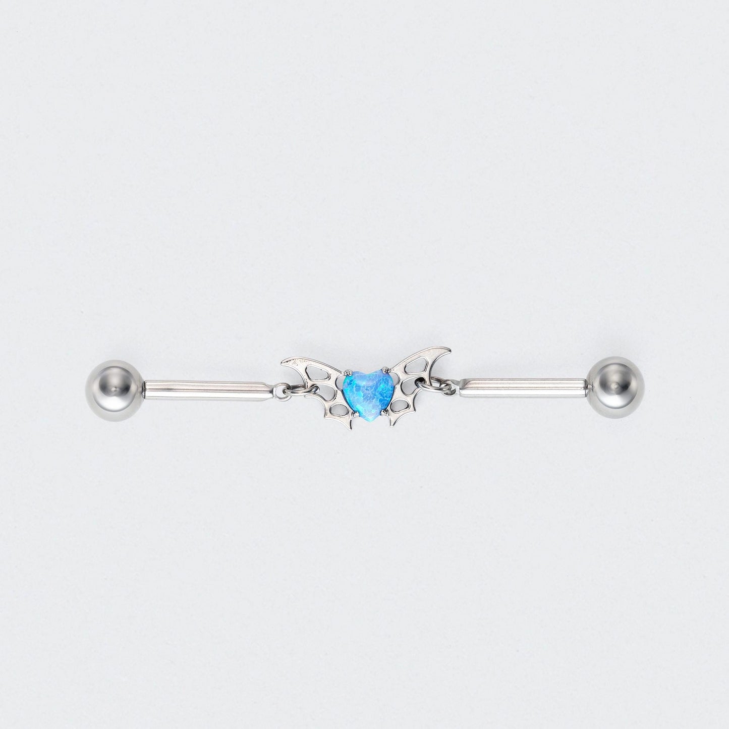 Blue Opal Centre Butterfly Chain Industrial Barbell in Silver - Titanium