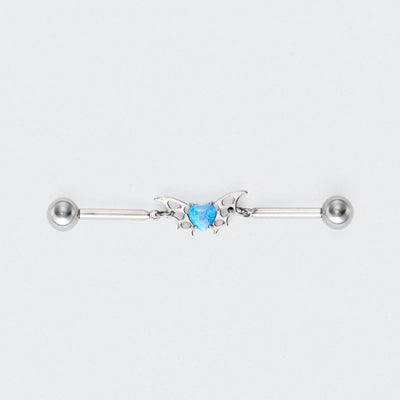 Blue Opal Centre Butterfly Chain Industrial Barbell in Silver - Titanium