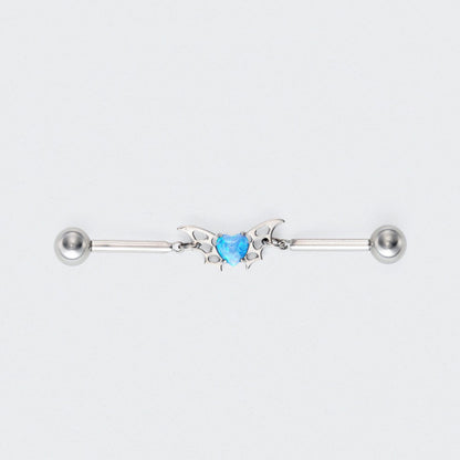 Blue Opal Centre Butterfly Chain Industrial Barbell in Silver - Titanium